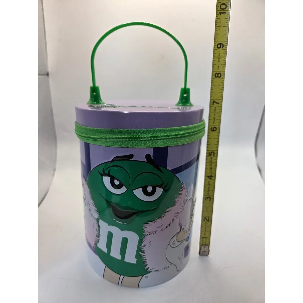 Galerie M&M's Green Character Collectible Zipper Tin Purple Cylinder Handle